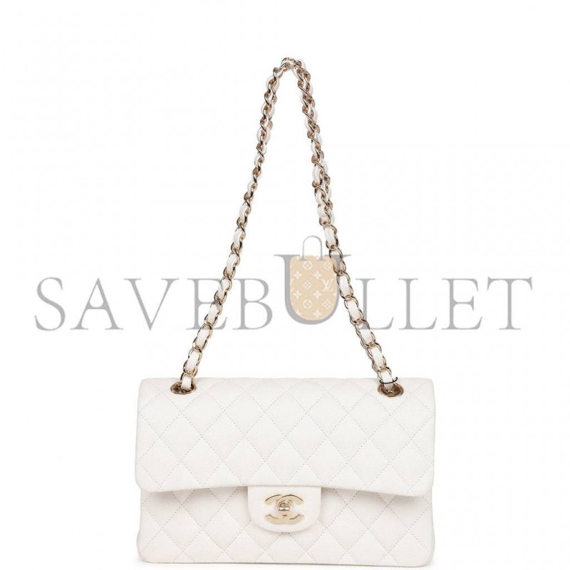 CHANEL SMALL CLASSIC DOUBLE FLAP WHITE CAVIAR GOLD HARDWARE (23*13*6cm) CHANEL SMALL CLASSIC DOUBLE FLAP WHITE CAVIAR GOLD HARDWARE (23*13*6cm)