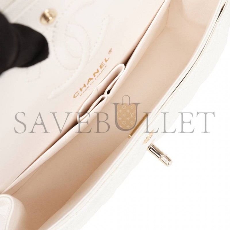 CHANEL SMALL CLASSIC DOUBLE FLAP WHITE CAVIAR GOLD HARDWARE (23*13*6cm) CHANEL SMALL CLASSIC DOUBLE FLAP WHITE CAVIAR GOLD HARDWARE (23*13*6cm)