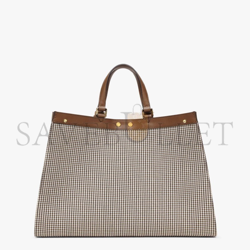 FENDI X-TOTE - BROWN HOUNDSTOOTH WOOL SHOPPER WITH FF EMBROIDERY 8BH374AKRZF1IRG (41*29.5*16cm)