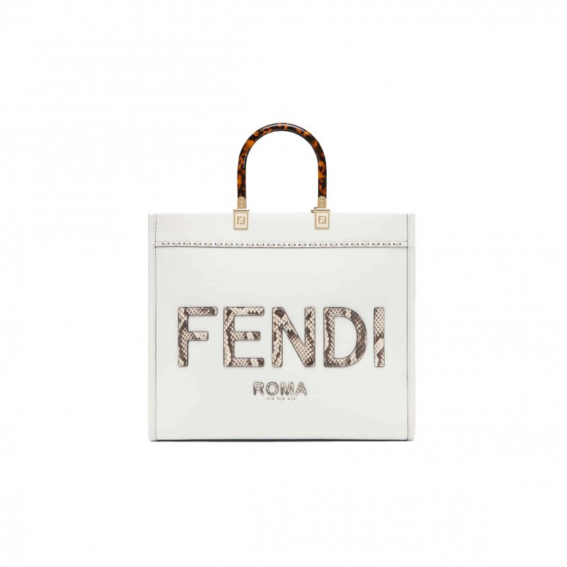 FENDI SUNSHINE MEDIUM - WHITE LEATHER AND ELAPHE SHOPPER 8BH386AHN5F1JU5 (35*31*17cm)