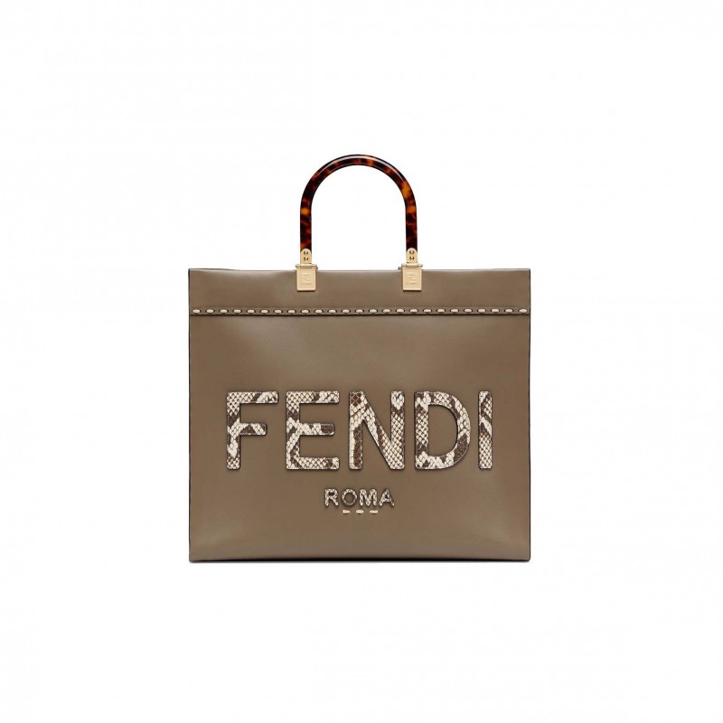 FENDI SUNSHINE MEDIUM - GRAY LEATHER AND ELAPHE SHOPPER 8BH386AHN5F1FEN (35*31*17cm)