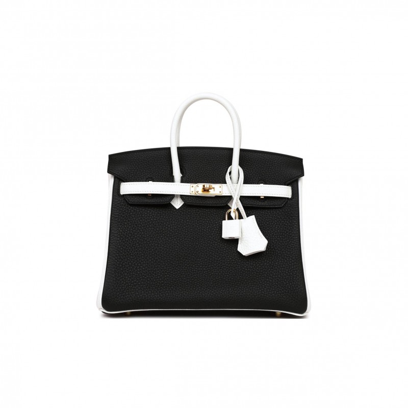 HERMES SPECIAL ORDER (HSS) BIRKIN 25 BLACK AND WHITE CLEMENCE GOLD HARDWARE (25cm)