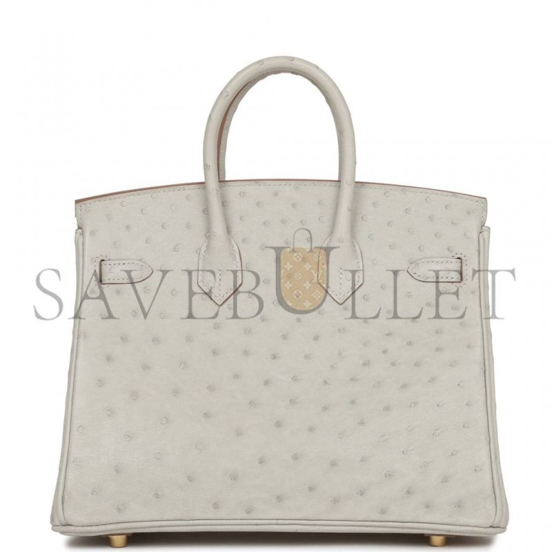 HERMES BIRKIN 25 GRIS PERLE OSTRICH GOLD HARDWARE HANDMADE (25cm) HERMES BIRKIN 25 GRIS PERLE OSTRICH GOLD HARDWARE HANDMADE (25cm)