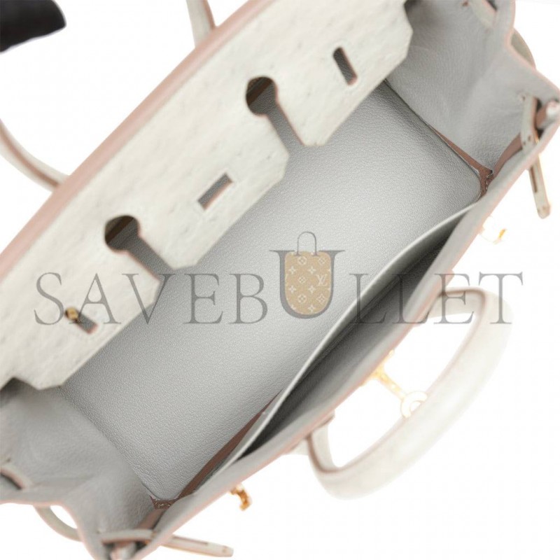 HERMES BIRKIN 25 GRIS PERLE OSTRICH GOLD HARDWARE HANDMADE (25cm) HERMES BIRKIN 25 GRIS PERLE OSTRICH GOLD HARDWARE HANDMADE (25cm)