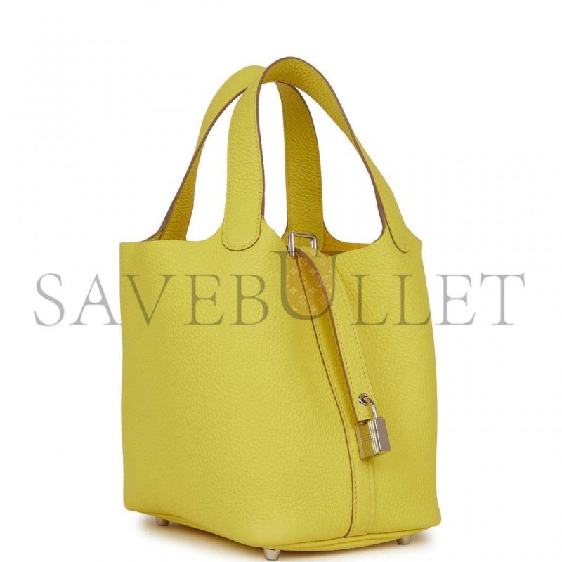 HERMES PICOTIN LOCK 18 LIME CLEMENCE PALLADIUM HARDWARE (18*13*18cm) HERMES PICOTIN LOCK 18 LIME CLEMENCE PALLADIUM HARDWARE (18*13*18cm)
