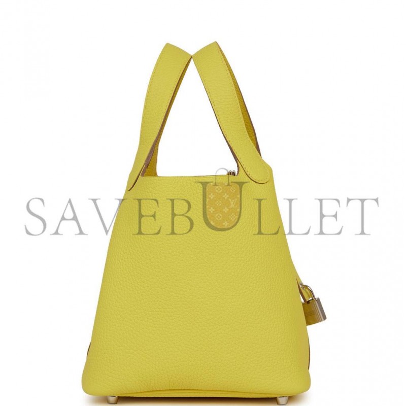 HERMES PICOTIN LOCK 18 LIME CLEMENCE PALLADIUM HARDWARE (18*13*18cm) HERMES PICOTIN LOCK 18 LIME CLEMENCE PALLADIUM HARDWARE (18*13*18cm)