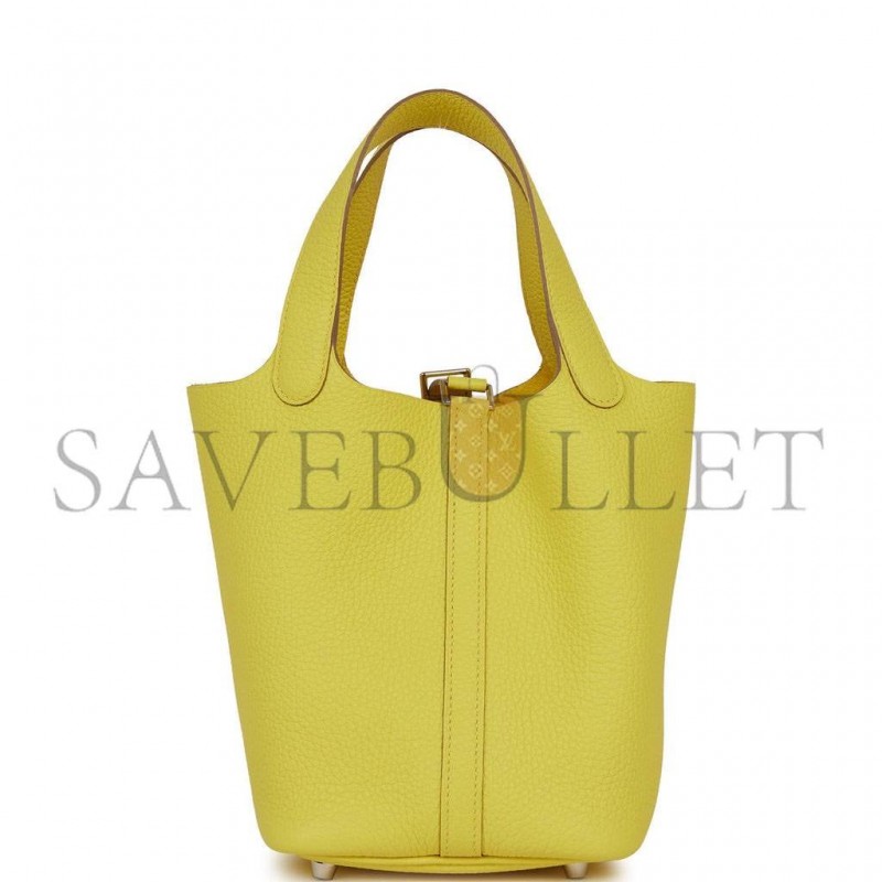 HERMES PICOTIN LOCK 18 LIME CLEMENCE PALLADIUM HARDWARE (18*13*18cm) HERMES PICOTIN LOCK 18 LIME CLEMENCE PALLADIUM HARDWARE (18*13*18cm)