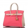 HERMES SPECIAL ORDER (HSS) BIRKIN 30 CRAIE AND ROSE AZALEE EPSOM BRUSHED GOLD HARDWARE ( 30cm*22*16cm)