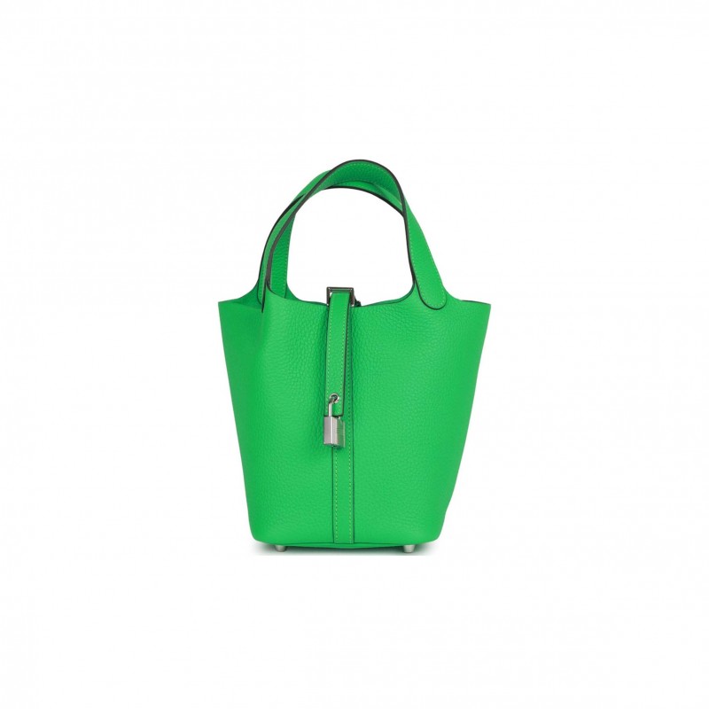 HERMES PICOTIN LOCK 18 VERT COMICS CLEMENCE PALLADIUM HARDWARE (18*13*18cm)