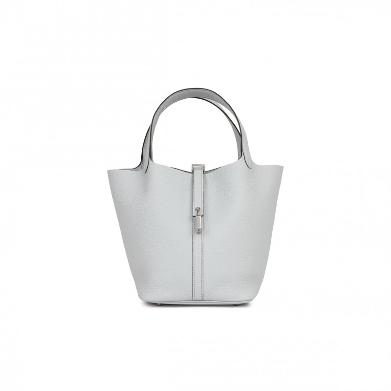 HERMES PICOTIN LOCK 22 BLEU PALE CLEMENCE PALLADIUM HARDWARE (22*21*18cm)