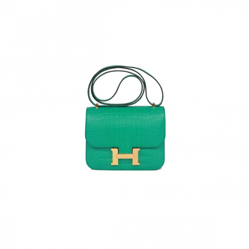 HERMES CONSTANCE 18 VERT JADE MATTE ALLIGATOR GOLD HARDWARE 39821013450846 (18cm)