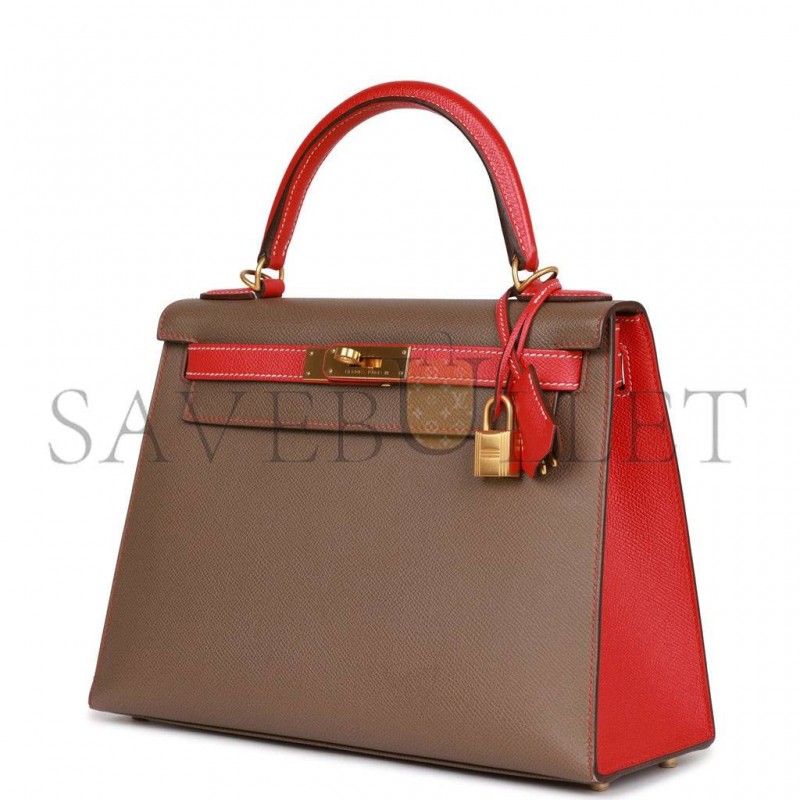 HERMES SPECIAL ORDER (HSS) KELLY SELLIER 28 ETOUPE AND ROUGE TOMATE EPSOM BRUSHED GOLD HARDWARE (28*22*10cm) HERMES SPECIAL ORDER (HSS) KELLY SELLIER 28 ETOUPE AND ROUGE TOMATE EPSOM BRUSHED GOLD HARDWARE (28*22*10cm)