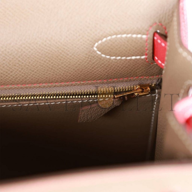 HERMES SPECIAL ORDER (HSS) KELLY SELLIER 28 ETOUPE AND ROUGE TOMATE EPSOM BRUSHED GOLD HARDWARE (28*22*10cm) HERMES SPECIAL ORDER (HSS) KELLY SELLIER 28 ETOUPE AND ROUGE TOMATE EPSOM BRUSHED GOLD HARDWARE (28*22*10cm)