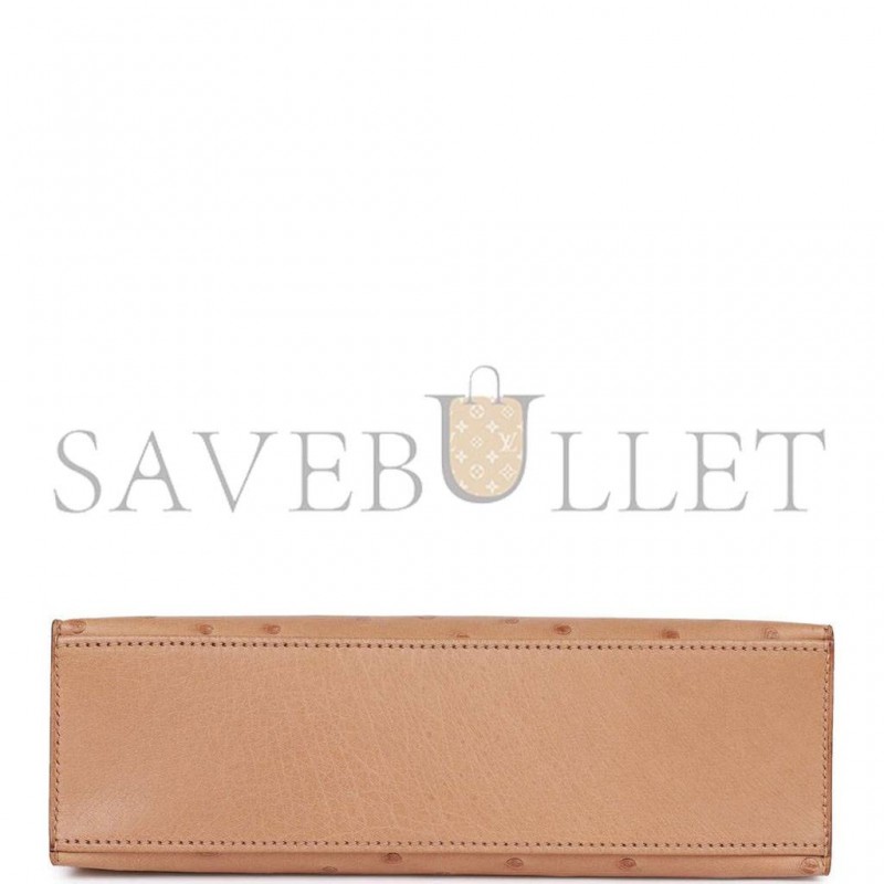 HERMES KELLY POCHETTE CHAI OSTRICH GOLD HARDWARE (22*12*13cm) HERMES KELLY POCHETTE CHAI OSTRICH GOLD HARDWARE (22*12*13cm)