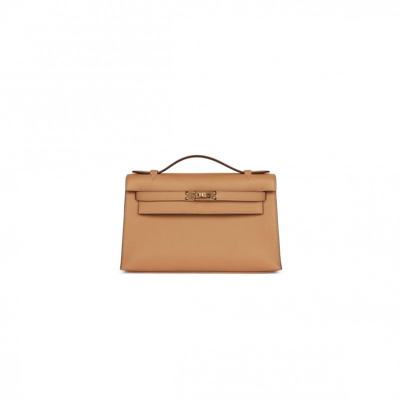 HERMES KELLY POCHETTE BISCUIT SWIFT GOLD HARDWARE (22*12*13cm) HERMES KELLY POCHETTE BISCUIT SWIFT GOLD HARDWARE (22*12*13cm)