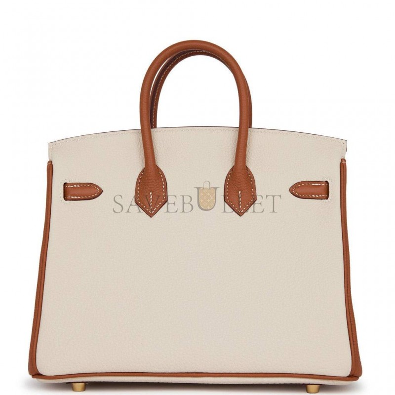 HERMES SPECIAL ORDER (HSS) BIRKIN 25 CRAIE AND GOLD TOGO BRUSHED GOLD HARDWARE HANDMADE (25cm)