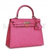 HERMES KELLY SELLIER 25 FUCHSIA OSTRICH PALLADIUM HARDWARE (25*17*7cm) HERMES KELLY SELLIER 25 FUCHSIA OSTRICH PALLADIUM HARDWARE (25*17*7cm)
