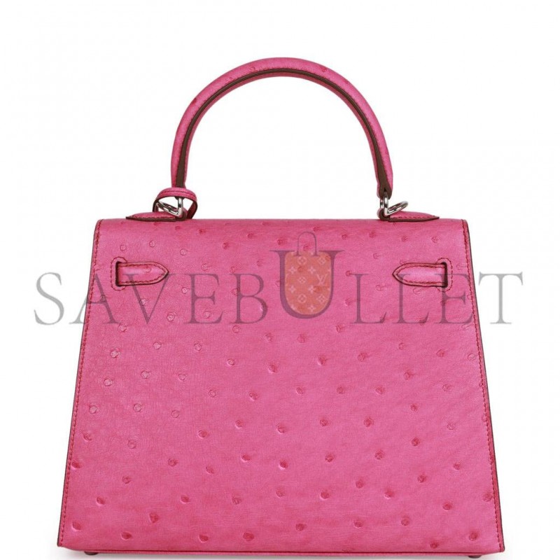 HERMES KELLY SELLIER 25 FUCHSIA OSTRICH PALLADIUM HARDWARE (25*17*7cm) HERMES KELLY SELLIER 25 FUCHSIA OSTRICH PALLADIUM HARDWARE (25*17*7cm)
