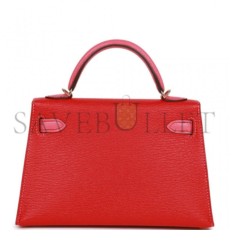 HERMES SPECIAL ORDER (HSS) KELLY MINI SELLIER 20 ROUGE DE COEUR AND ROSE LIPSTICK CHEVRE PERMABRASS HARDWARE (19*12*5.5cm) HERMES SPECIAL ORDER (HSS) KELLY MINI SELLIER 20 ROUGE DE COEUR AND ROSE LIPSTICK CHEVRE PERMABRASS HARDWARE (19*12*5.5cm)