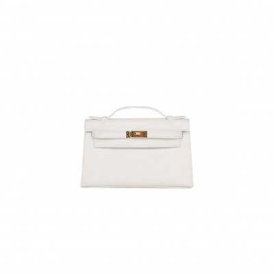 HERMES MINI KELLY POCHETTE WHITE SWIFT GOLD HARDWARE  (22*14*7cm)