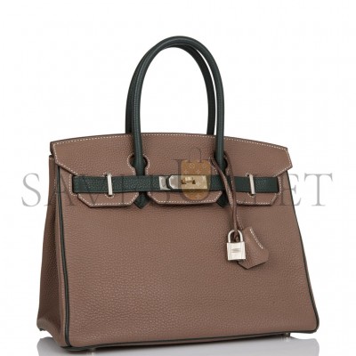 HERMES SPECIAL ORDER (HSS) BIRKIN 30 ETOUPE AND VERT FONCE TOGO BRUSHED PALLADIUM HARDWARE ( 30cm*22*16cm)