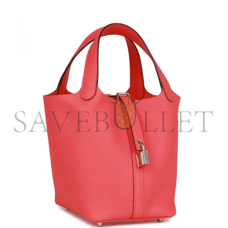 HERMES PICOTIN LOCK 18 ROSE TEXAS CLEMENCE PALLADIUM HARDWARE (18*13*18cm)