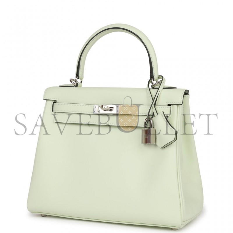 HERMES KELLY RETOURNE 25 VERT FIZZ SWIFT PALLADIUM HARDWARE HANDMADE (25*17*7cm)