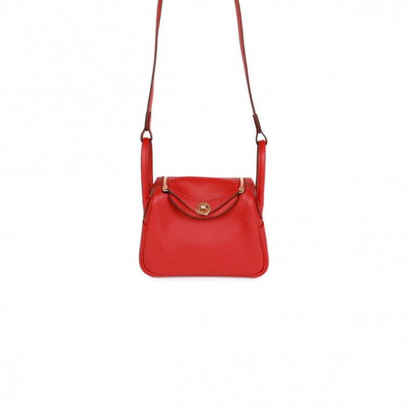 HERMES MINI LINDY ROUGE PIMENT SWIFT GOLD HARDWARE (19*12.5*9) HERMES MINI LINDY ROUGE PIMENT SWIFT GOLD HARDWARE (19*12.5*9)