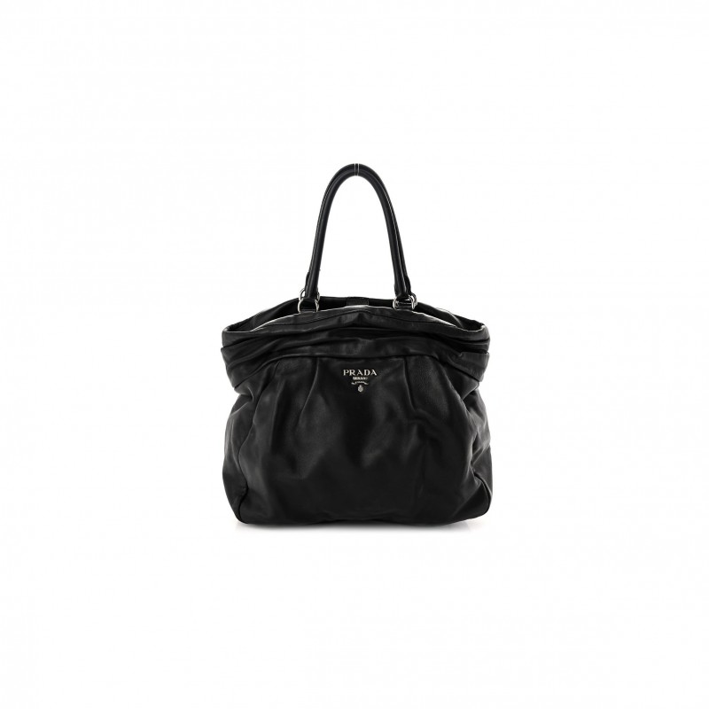 PRADA NAPPA FRILLS TOTE BLACK (39*32*15cm) PRADA NAPPA FRILLS TOTE BLACK (39*32*15cm)