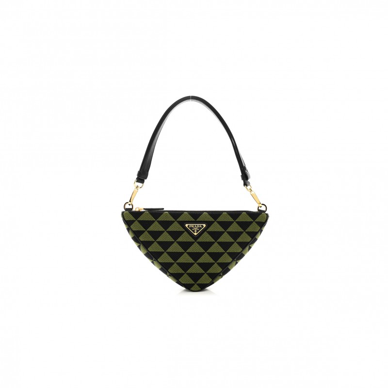 PRADA JACQUARD TRIANGOLO SYMBOLE EMBROIDERED MINI TRIANGLE SHOULDER BAG BLACK EDERA (27*15*5cm) PRADA JACQUARD TRIANGOLO SYMBOLE EMBROIDERED MINI TRIANGLE SHOULDER BAG BLACK EDERA (27*15*5cm)
