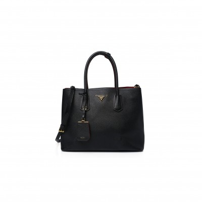 PRADA SAFFIANO CUIR LARGE DOUBLE BAG BLACK FUOCO (35*27*17cm)