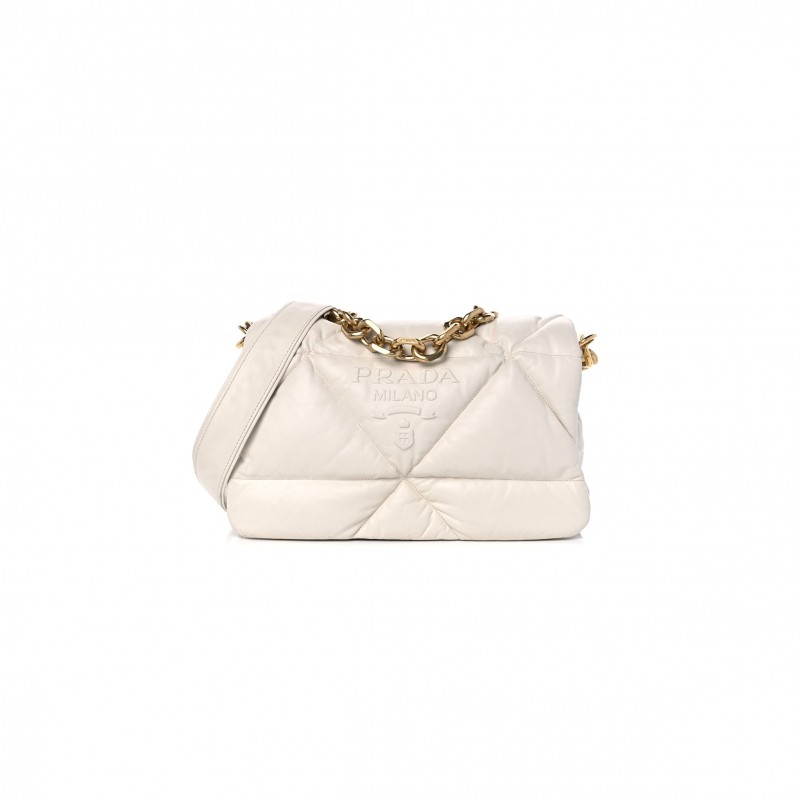 PRADA NAPPA PADDED SYSTEM PATCHWORK BAG WHITE (23*17*8cm)