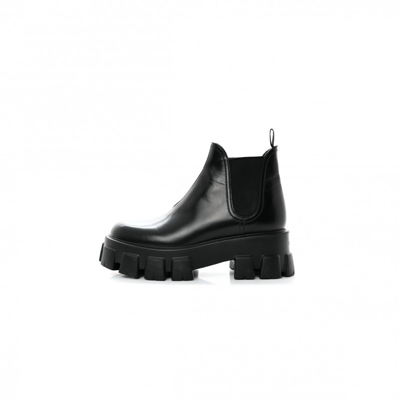 PRADA SPAZZOLATO ROIS MONOLITH CHELSEA 55MM ANKLE BOOTS 39 BLACK