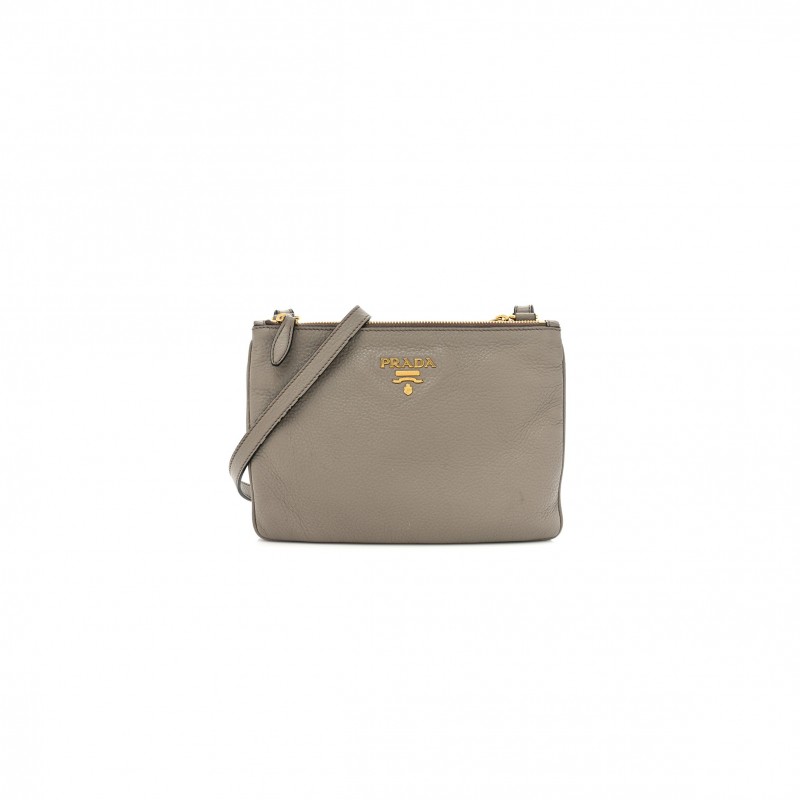 PRADA VITELLO DAINO DOUBLE ZIP CROSSBODY BAG ARGILLA (24*17*2cm) PRADA VITELLO DAINO DOUBLE ZIP CROSSBODY BAG ARGILLA (24*17*2cm)