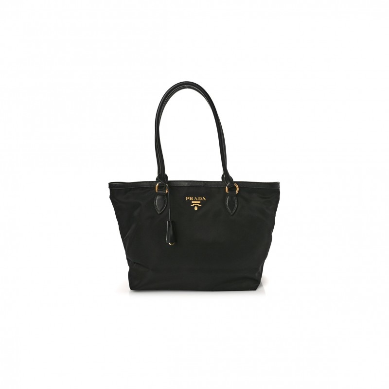 PRADA TESSUTO NYLON SOFT CALF SHOPPING TOTE BLACK (30*25*15cm)