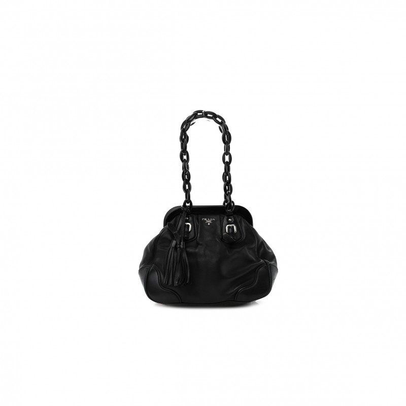 PRADA CALFSKIN SWING CHAIN FRAME BAG BLACK (25*23*10cm)