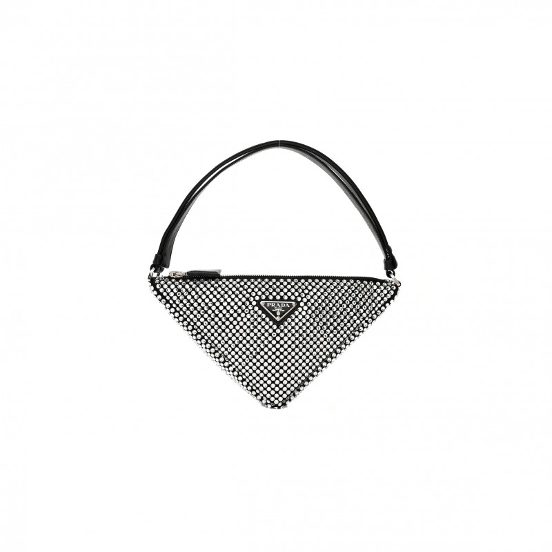 PRADA SATIN CRYSTAL TRIANGLE POUCH CRISTAL (26*15*6cm) PRADA SATIN CRYSTAL TRIANGLE POUCH CRISTAL (26*15*6cm)