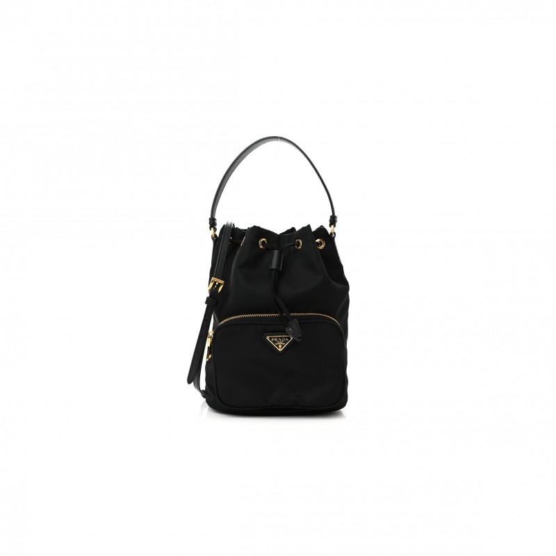 PRADA RE-NYLON DUET DRAWSTRING SHOULDER BAG BLACK (23*18*11cm) PRADA RE-NYLON DUET DRAWSTRING SHOULDER BAG BLACK (23*18*11cm)