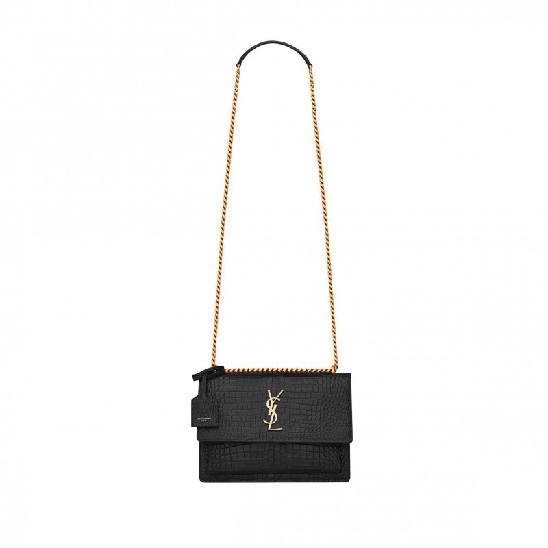 YSL SUNSET MEDIUM CHAIN BAG IN CROCODILE-EMBOSSED SHINY LEATHER 442906DND0J1000 (22*16*6.5cm)