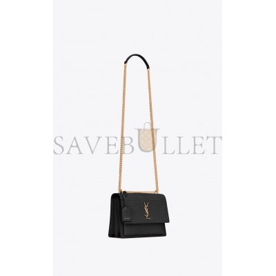 YSL SUNSET MEDIUM CHAIN BAG IN CROCODILE-EMBOSSED SHINY LEATHER 442906DND0J1000 (22*16*6.5cm)