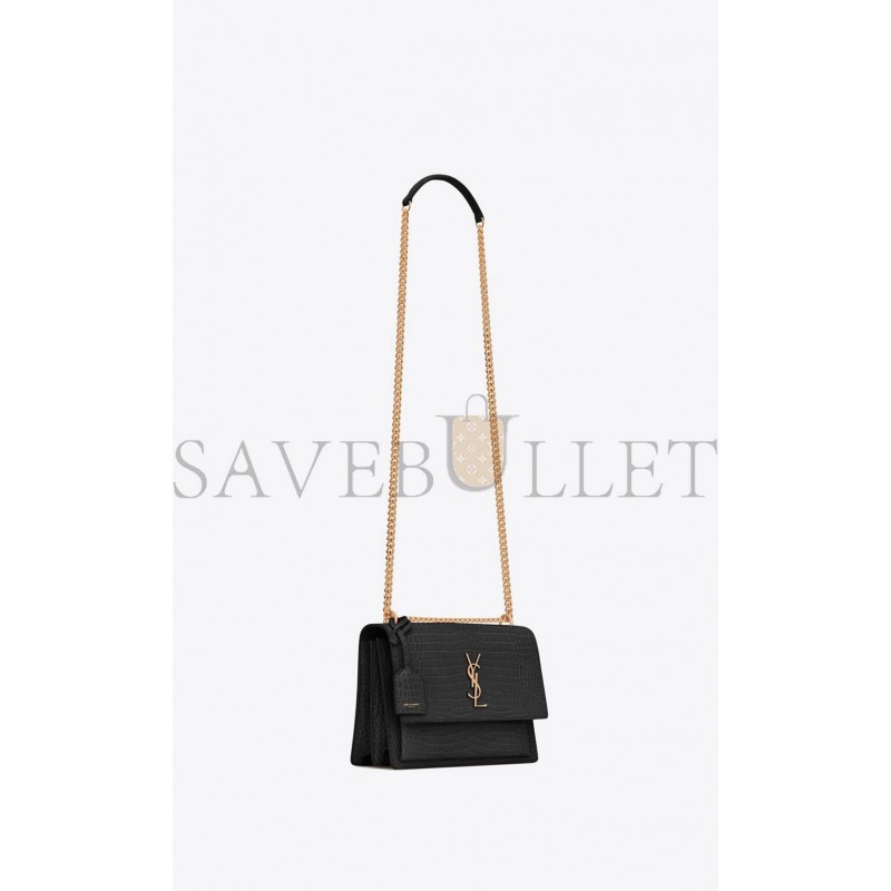 YSL SUNSET MEDIUM CHAIN BAG IN CROCODILE-EMBOSSED SHINY LEATHER 442906DND0J1000 (22*16*6.5cm)