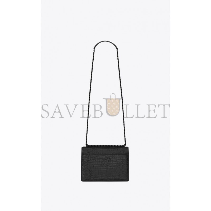 YSL SUNSET MEDIUM CHAIN BAG IN CROCODILE-EMBOSSED SHINY LEATHER 442906DND0U1000 (22*16*6.5cm)