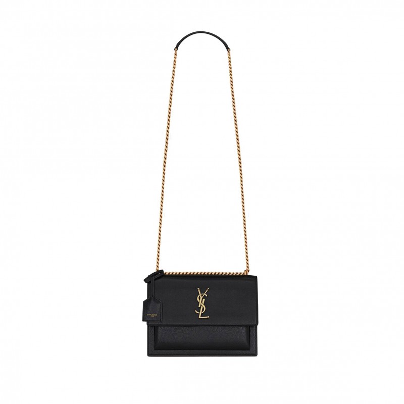 YSL SUNSET MEDIUM CHAIN BAG IN COATED BARK LEATHER 442906H3Z0W1000 (22*16*6.5cm)