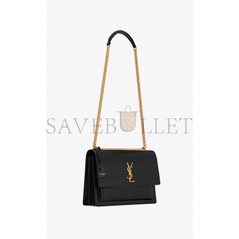 YSL SUNSET LARGE CHAIN BAG IN CROCODILE-EMBOSSED SHINY LEATHER 498779DND0J1000 (27*18*8cm)