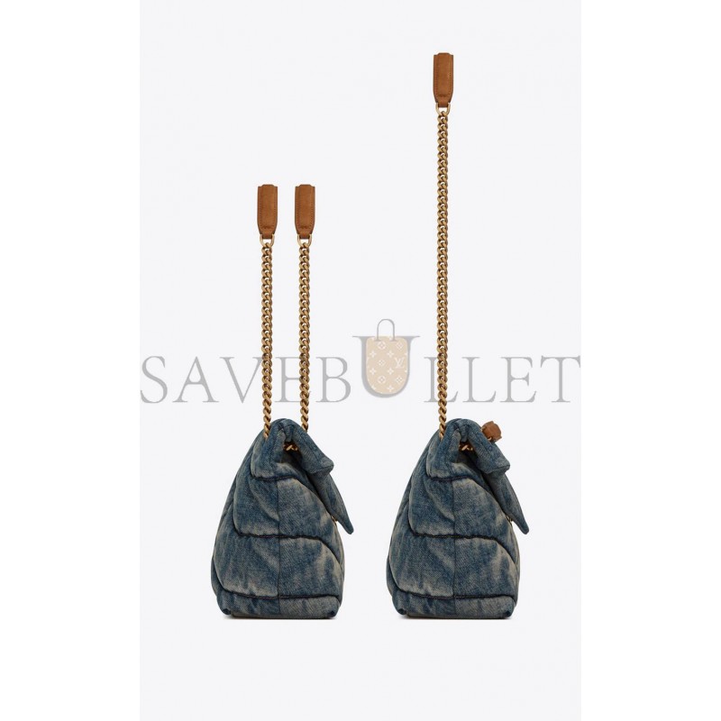 YSL PUFFER MEDIUM CHAIN BAG IN QUILTED VINTAGE DENIM AND SUEDE 5774752PT674575 (35*23*13.5cm) YSL PUFFER MEDIUM CHAIN BAG IN QUILTED VINTAGE DENIM AND SUEDE 5774752PT674575 (35*23*13.5cm)