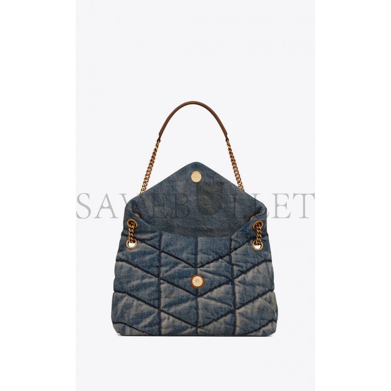 YSL PUFFER MEDIUM CHAIN BAG IN QUILTED VINTAGE DENIM AND SUEDE 5774752PT674575 (35*23*13.5cm) YSL PUFFER MEDIUM CHAIN BAG IN QUILTED VINTAGE DENIM AND SUEDE 5774752PT674575 (35*23*13.5cm)
