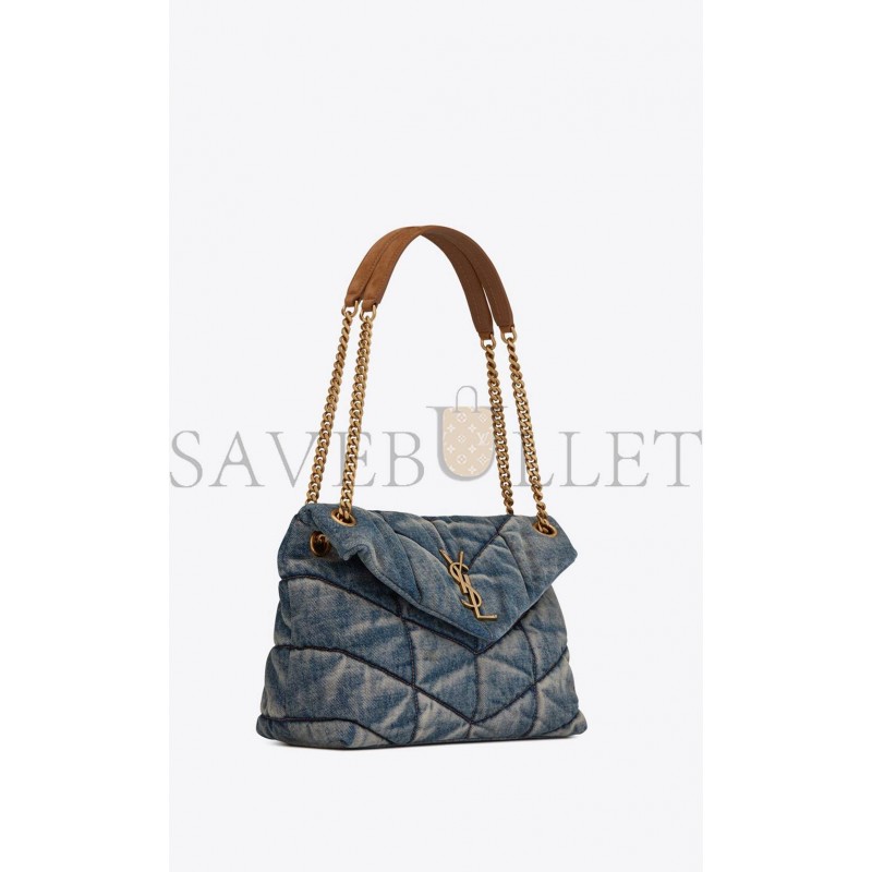 YSL PUFFER MEDIUM CHAIN BAG IN QUILTED VINTAGE DENIM AND SUEDE 5774752PT674575 (35*23*13.5cm) YSL PUFFER MEDIUM CHAIN BAG IN QUILTED VINTAGE DENIM AND SUEDE 5774752PT674575 (35*23*13.5cm)