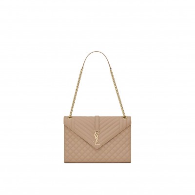 YSL ENVELOPE LARGE BAG IN MIX MATELASS&EACUTE; GRAIN DE POUDRE EMBOSSED LEATHER 600166BOW912721 (31*22*7.5cm)