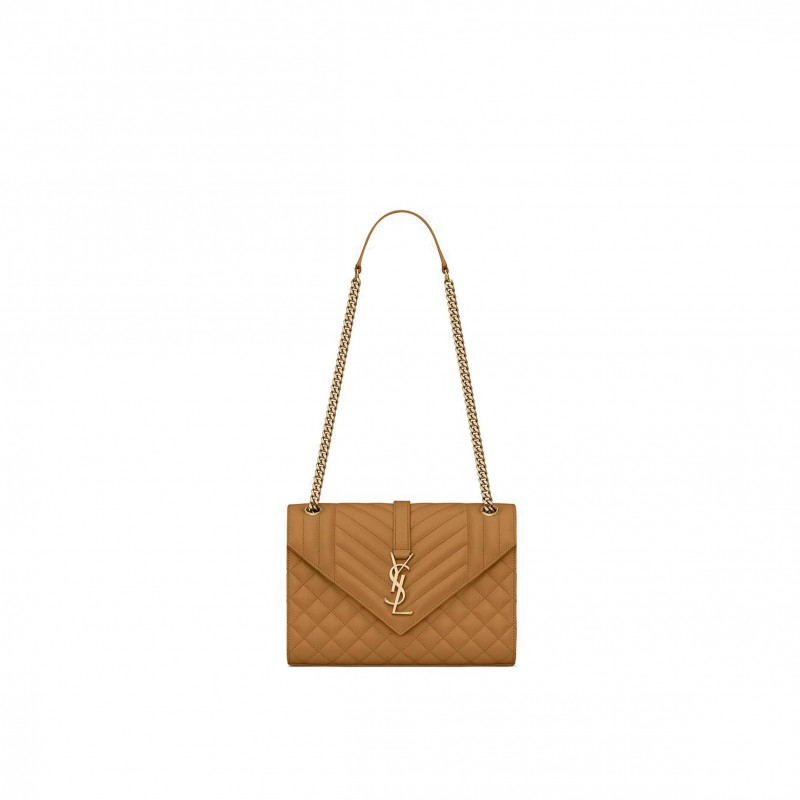 YSL ENVELOPE MEDIUM CHAIN BAG IN MIX MATELASS&EACUTE; GRAIN DE POUDRE EMBOSSED LEATHER 600185BOW912516 (24*17.5*6cm)