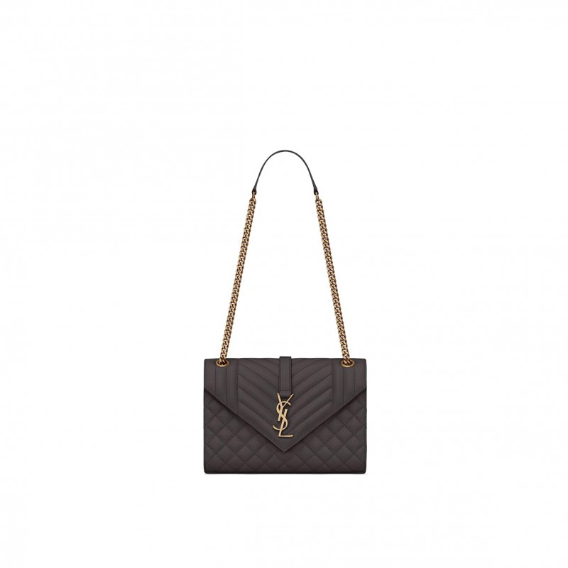 YSL ENVELOPE MEDIUM CHAIN BAG IN MIX MATELASS&EACUTE; GRAIN DE POUDRE EMBOSSED LEATHER 600185BOW971112 (24*17.5*6cm)